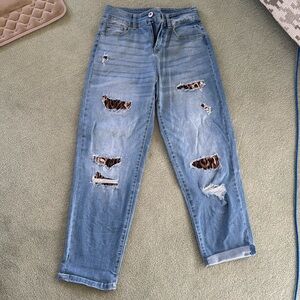 INC Denim Boyfriend Jeans with animal print patches size 2/26